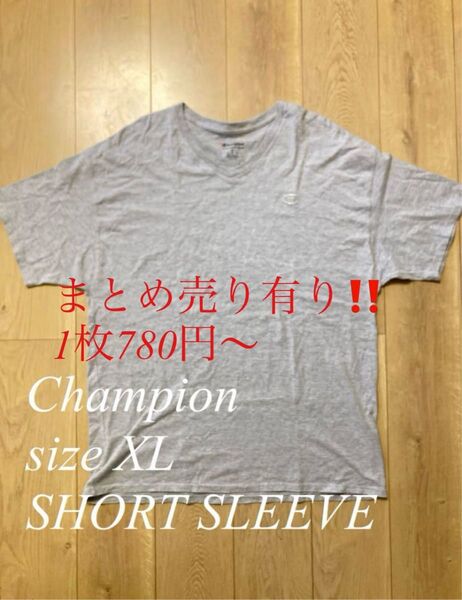 7 美品 Champion 刺繍ロゴ 古着 無地T Vネック 部屋着