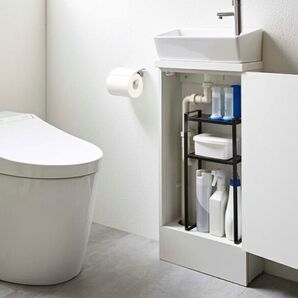 山崎実業 トイレキャビネット中伸縮ラック2段 タワー ブラック tower