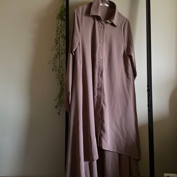 長袖ロングシャツワンピース M ベージュ