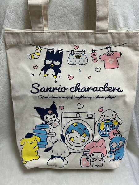 サンリオキャラクターズ トートバッグ ファスナー付き SANRIO クロミ シナモロールマイメロディ ポチャッコ ポムポムプリン