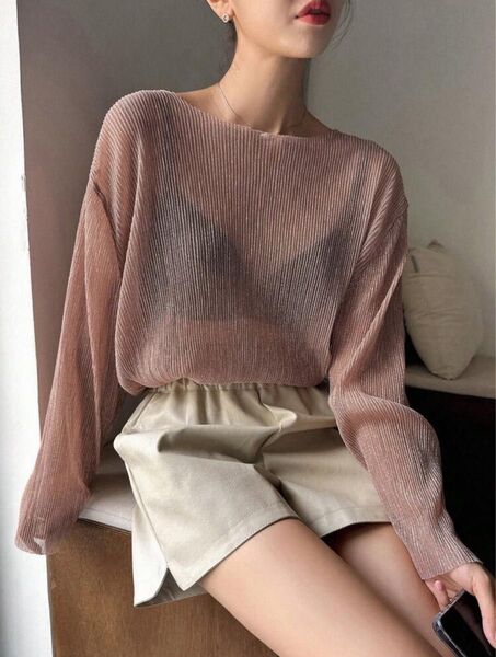 ドロップショルダー メッシュ トップス ブラ無し