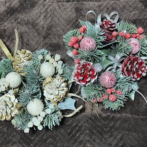 【2つセット】造花 ミニ リース クリスマス アート 装飾 クリスマスリース 飾り インテリア