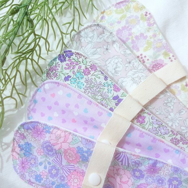 布ナプキン 5枚set ● パープルセット 布ライナー おりものライナー 防水 防水なし 花柄 ダブルガーゼ ワッフル ニット
