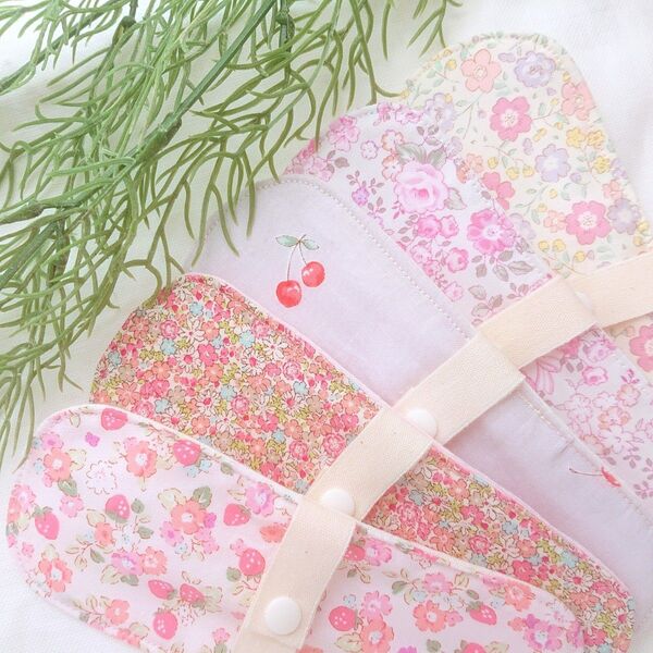 布ナプキン 5枚set ● ピンクセット 布ライナー おりものライナー 防水 防水なし 花柄 ダブルガーゼ ワッフル ニット