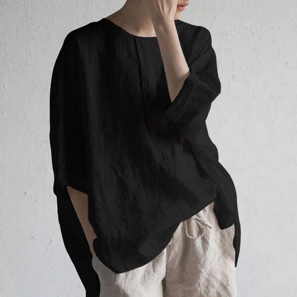 シャツ カットソー ブラック 半袖 カジュアルTシャツ カジュアル 女性Tシャツ レディーストップ Size : Large 黒