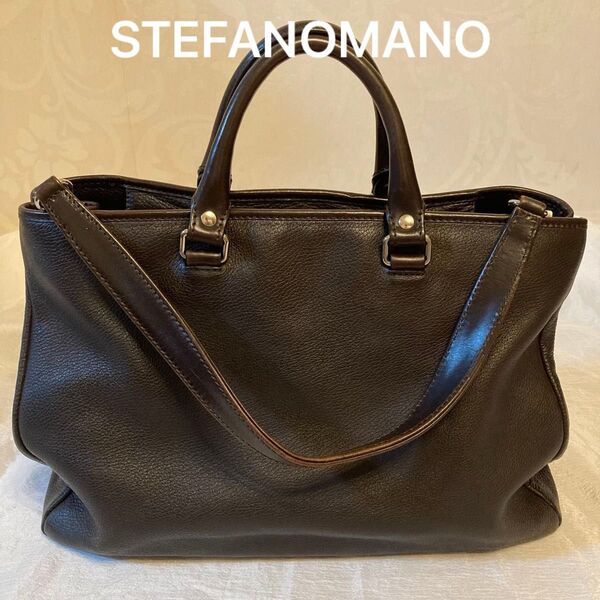 中古 STEFANOMANO 2way レザー ビジネスバッグ ショルダーバッグ ブリーフケース 2WAY ブラウン トートバッグ