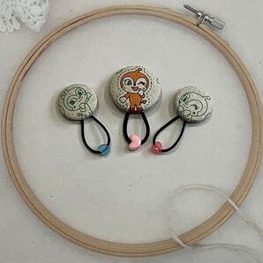 ドキンちゃん コキンちゃん ナチュラルカラー くるみボタン ヘアゴム 3個セット