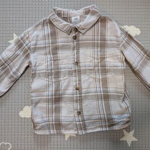 H&M 75cm シャツ ライトブラウン チェック ベビー