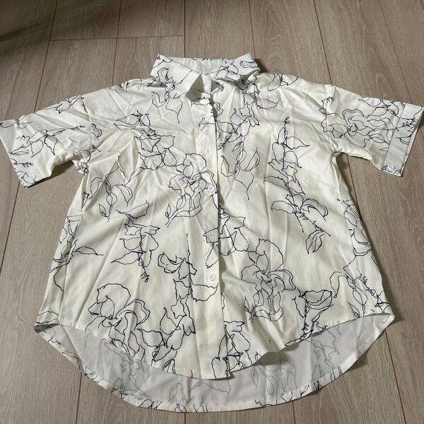 シャツ ホワイト 柄シャツ ビジネスカジュアル 半袖 ブラウス shang pin