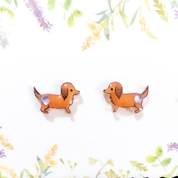 小さなピアスシリーズ★ダックスフンドのピアス/ノンホールピアス(樹脂イヤリング)