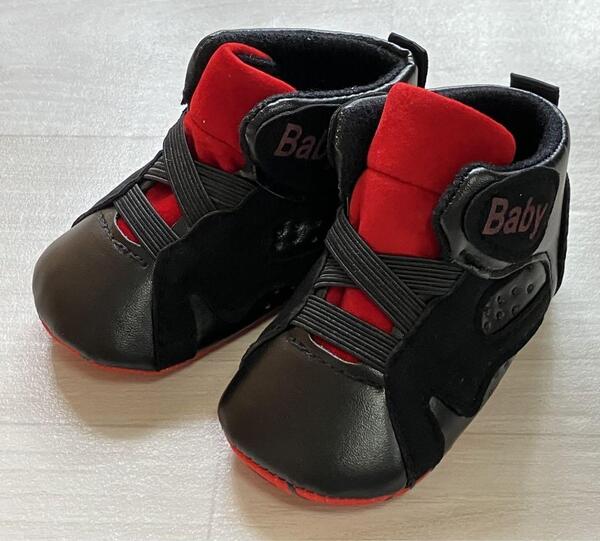 ★新品 ベビーシューズ 赤ちゃん バッシュ 靴 バスケットボール JORDAN風 ジョーダン風 NBA バスケ 12cm スニーカー 黒 ブラック