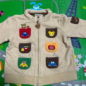 【美品】90 ミキハウス プッチー 乗り物パーカー