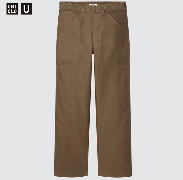 ユニクロユー UNIQLOU ワイドフィットワークパンツ 76 ダークブラウン