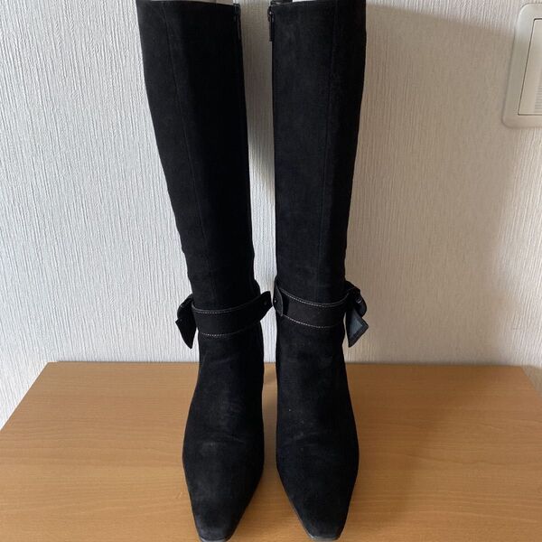 ロングブーツ 黒スエード
