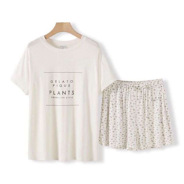 新品 ジェラートピケ ロゴTシャツ 花柄ショートパンツセット