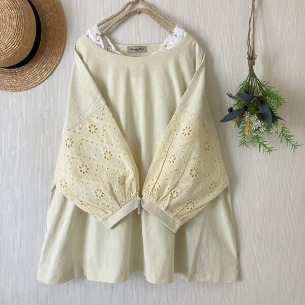 新品★サマンサモスモス★sm2★お袖レース異素材使い*切り替えカットソーゆったり可愛いシルエット
