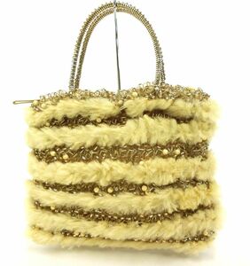  beautiful goods!ANTEPRIMA* Anteprima * fur attaching wire bag handbag party bag wedding lady's brand used 19-7011