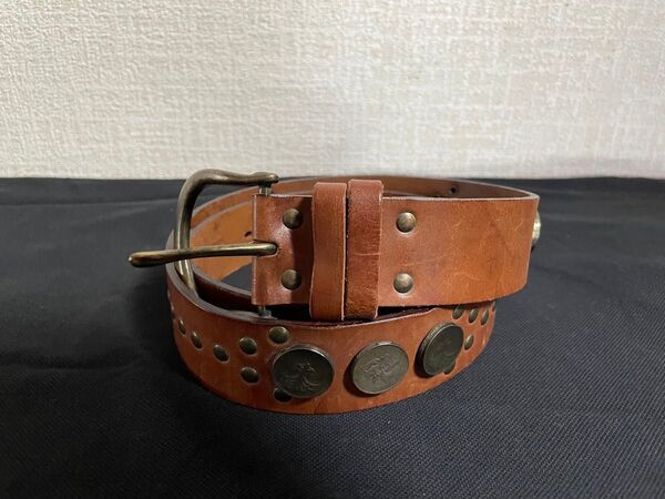 ベルト コイン 本革 レザー 焦げ茶色 LEATHER
