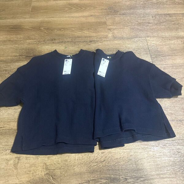 新品 タグ付 GU 女の子 ワッフルプルオーバー 110cm 120cm 5分袖