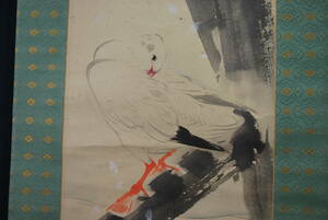 Art hand Auction 【真作】深田直城/雪降水鳥図/掛軸☆宝船☆U-50 JM, 絵画, 日本画, 花鳥, 鳥獣