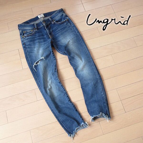 美品 24 ungrid アングリッド フレイドヘムストスリ デニム