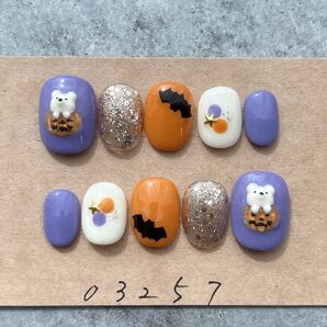 ネイルチップハロウィンかぼちゃひょっこりくま個性派955