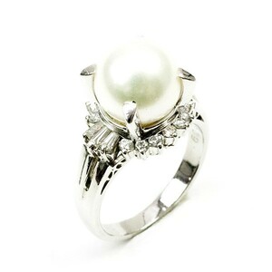 Pt900 pearl diamond ring 0.39ct