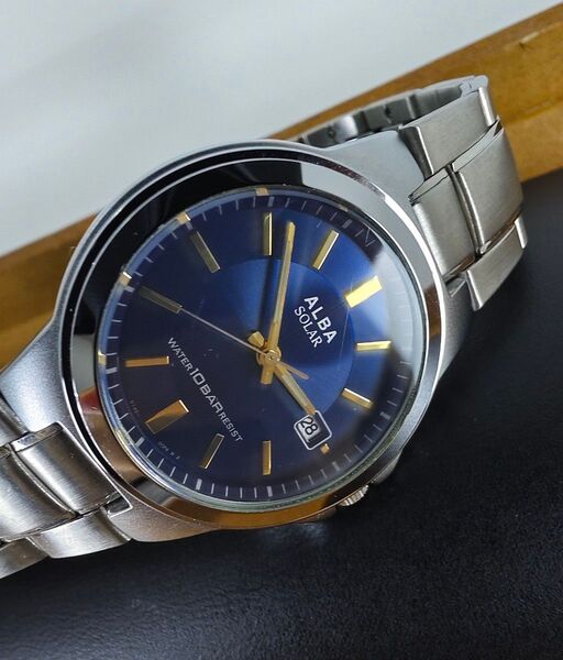 SEIKO ALBA セイコーアルバ ソーラー 3針 ネイビー ブラック デイト カレンダー機能 アクセサリー メンズ腕時計