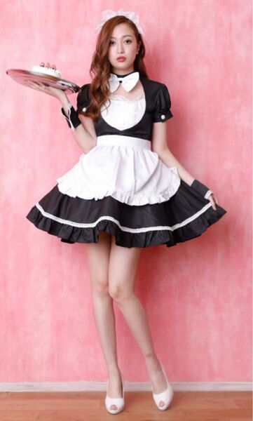 【即日発送】メイド コスプレ 背中あき フレアワンピース ハロウィン