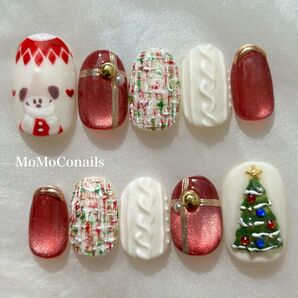 【サイズオーダー】うるうるマグとニットのクリスマスネイル