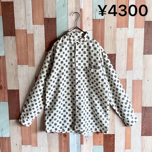 90s 00s vintage 国産 古着 バンドカラー 総柄シャツ y2k