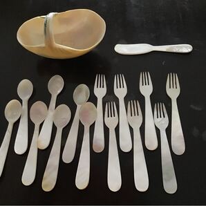 白蝶貝 バスケット付スプーン&フォーク&ナイフ