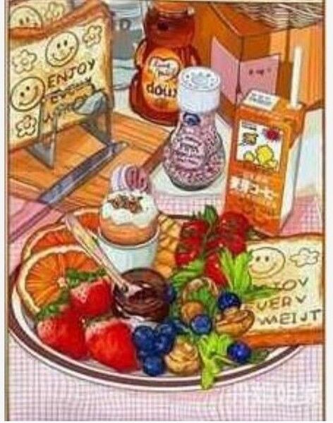 クロスステッチキット フルーツたくさんの朝食 印刷あり
