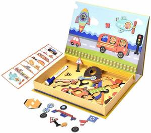§iwobi 磁気パズル 知育おもちゃ マグネット玩具 お絵かきボード 知育 教育 玩具 想像力 マグネットパズル 専用ケース付き 交通シリーズ