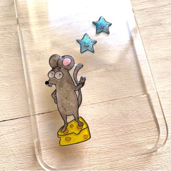 スマホケース 全機種対応 iPhone15 ネズミ 星 かわいい ハンドメイド