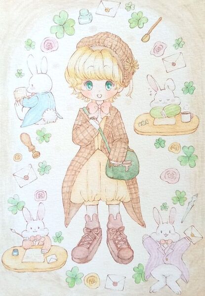 手描きイラスト 郵便屋の男の子 オリジナル