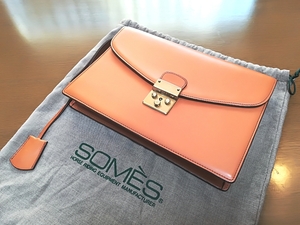 [ almost new goods ] regular goods SOMES SADDLEso female saddle Camel color second bag clutch back 