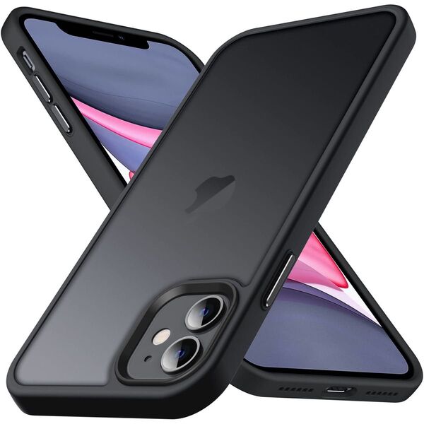 【iPhone11 用】ケース 半透明 耐衝撃 シンプル マットブラック