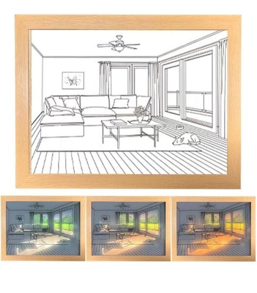 LED 発光画装飾 アート 木製フォトフレーム 3色調整可能