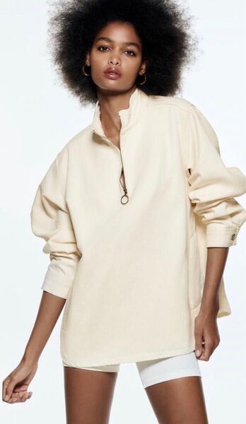 【ZARA】ジッパーオーバーサイズシャツジャケット ホワイト XSサイズ