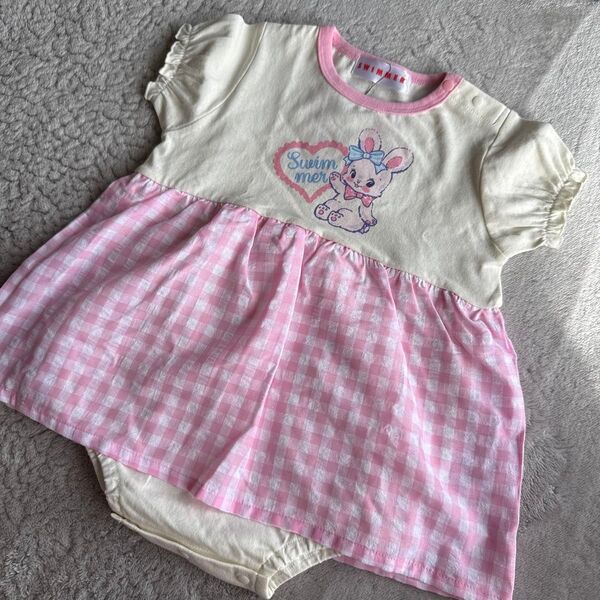 新品 スイマー うさぎ 半袖ワンピースロンパース 80cm ピンク 女の子 ベビー服 子供服 春夏 バースデイ