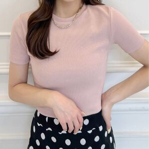 ROYAL PARTY カットリブ半袖コンパクトトップス