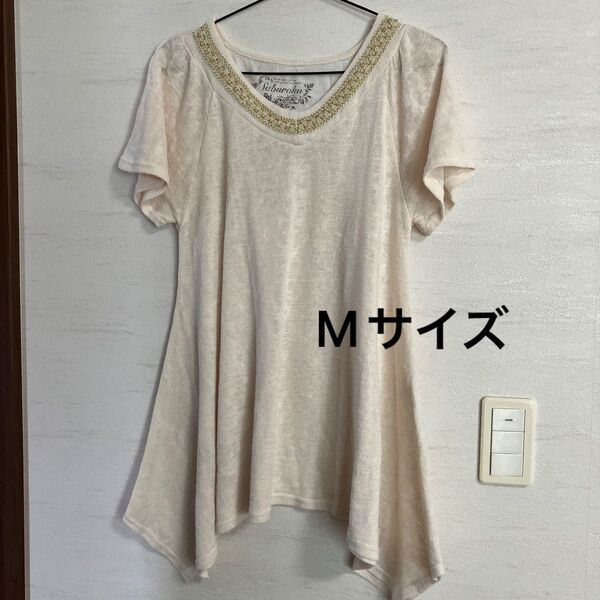 半袖 カットソー トップス チュニック ベージュ Mサイズ