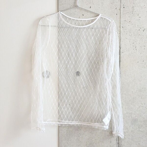 JEANASIS ダイヤパターンチュールレースTシャツ ホワイト