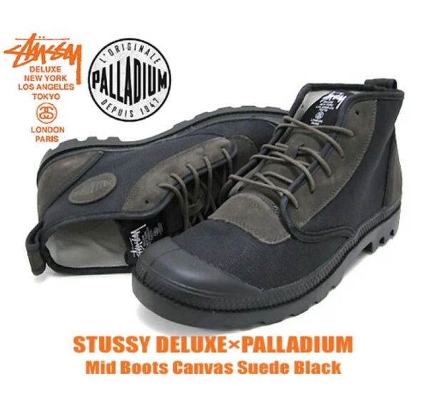 STUSSY×PALLADIUM Mid Boots Canvasスウェード