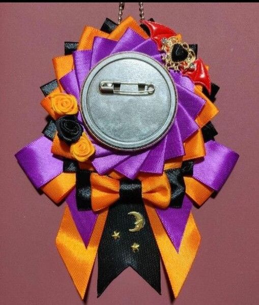 ハロウィン風 痛ロゼット 黒×オレンジ×紫