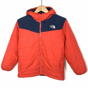 ■ボーイズ THE NORTH FACE ノースフェイス リバーシブル フリース切り替えし フード付き ダウンジャケット/古着アウトドアレッドサイズS■