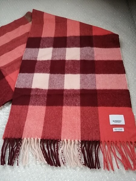 BURBERRY バーバリー マフラー ストール スカーフ ショール 大判 カシミヤ100% サーモンピンク 送料無料!