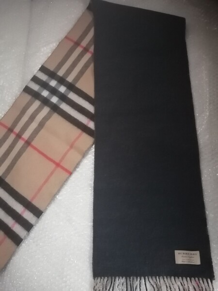 BURBERRY バーバリー マフラー カシミア100% リバーシブル キャメルxブラック ストール スカーフ ショール 送料無料!