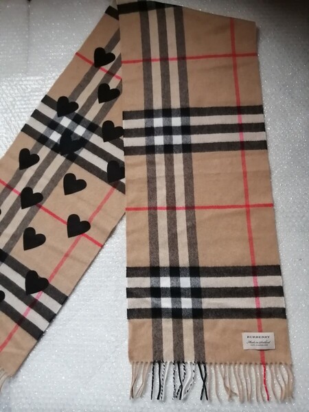 BURBERRY バーバリー マフラー カシミア100% キャメル ブラックハート リバーシブル ストール スカーフ ショール